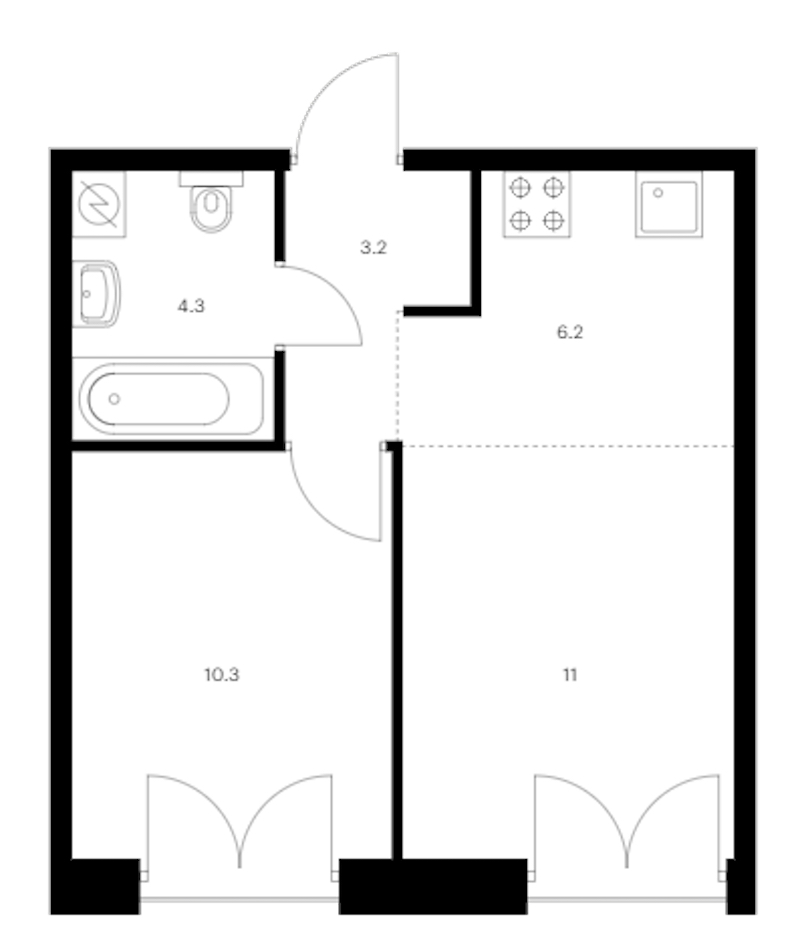 1-комнатная квартира 35 м², 4/7 эт., ЖК «Лермонтовский 54»
